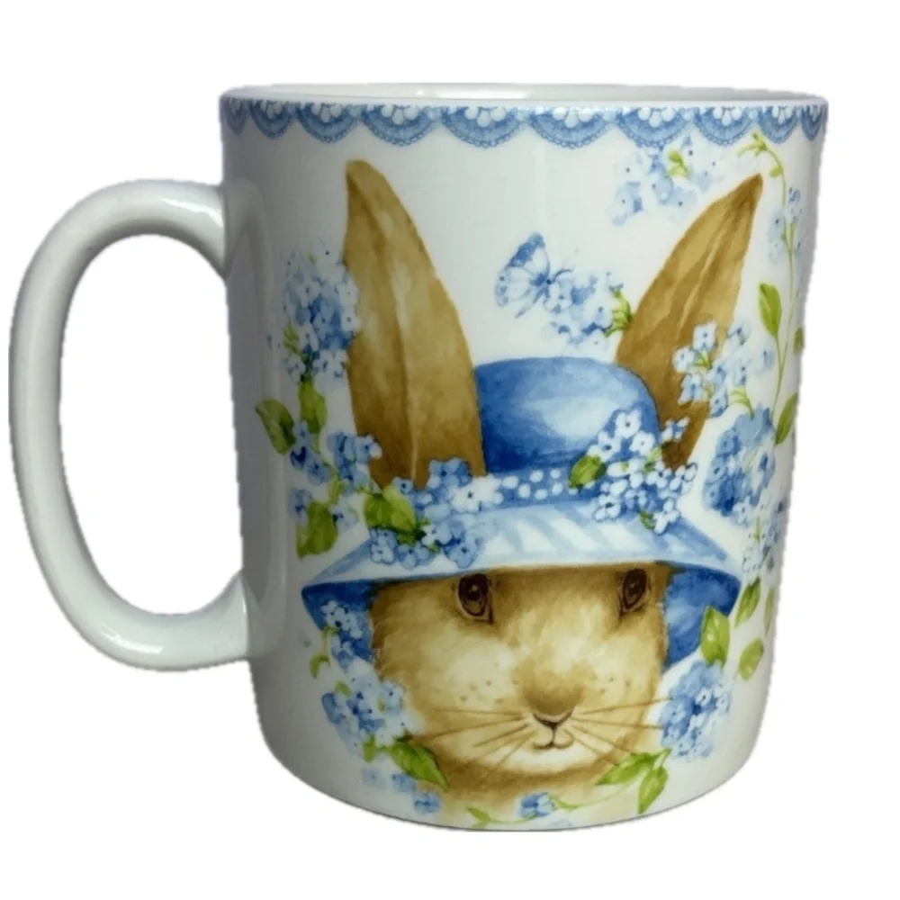 Giant Xl Floral Easter Bluebell Bunny XL Mug with Blue Hat Double Side Design